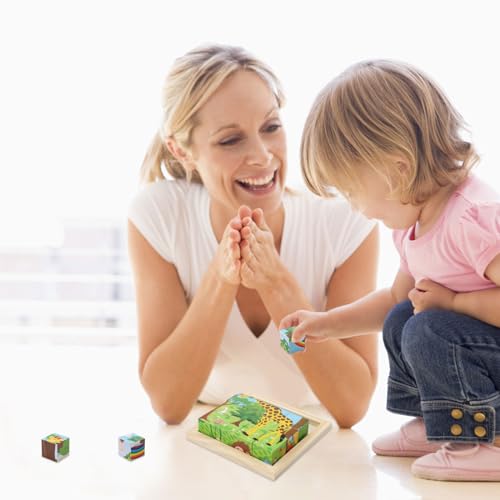 KQDRAVINE Würfelpuzzle Holz, Holzpuzzle 3D,Würfelpuzzle Puzzlespiele 6 in 1 Tier-Motive für Kinder,Montessori Spielzeug,lernendes pädagogisches Holzpuzzle-Spielzeug,Holzspielzeug ab 3 4 5 Jahren