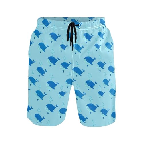 Ocean Whale Blue Mens Swim Trunks Quick Dry Beach Shorts with Pocket S 23031832