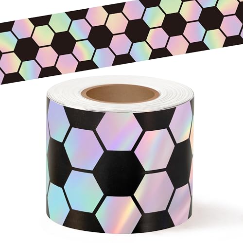 Image of BeYumi Soccer Holographic Border Trim - 65ft Back to School Soccer Patterned Straight Rolled Border Trim Iridescent Football Sport Theme Bulletin Board Set Party School Classroom Chalkboard Wall Decor