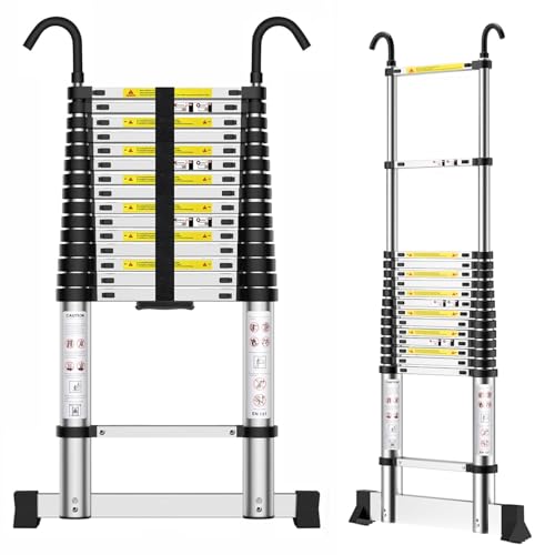 EOXCIIU Telescopic Ladder 6.2m/20ft Stainless Steel Extendable Ladder with Hooks and Stable support frame Height Adjustment for Home Attic Access etc. Weight: 20 kg