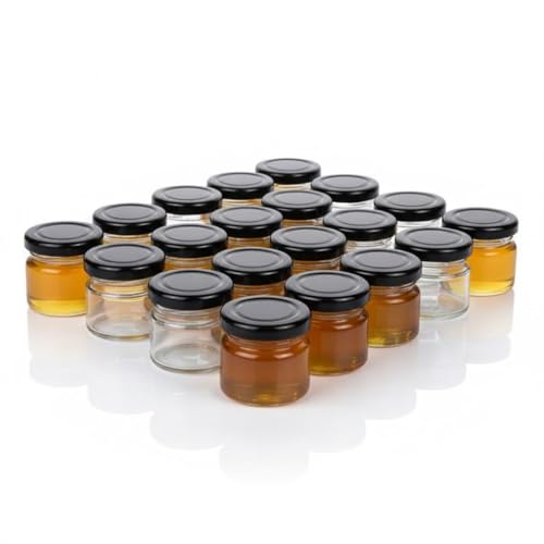 Image of Glassbunny Mini Glass Jars with Black Lids, Round Small Honey Jars 24 Pack, 33ml (1 oz) Storage Jar for Candle Making, Clear Glass Bottle, Spice Containers for Jelly, Jam, Craft, Wedding