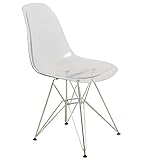 LeisureMod Cresco Acrylic Dining, Modern Chrome Eiffel Base and Curved Back Design, Ergonomic and Lightweight Accent Side Chair for Mid-Century Home, Kitchen, and Café (Clear, Singles)