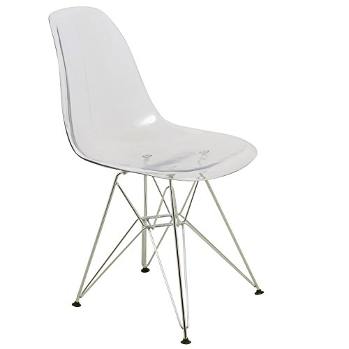 LeisureMod Cresco Acrylic Dining, Modern Chrome Eiffel Base and Curved Back Design, Ergonomic and Lightweight Accent Side Chair for Mid-Century Home, Kitchen, and Café (Clear, Singles)