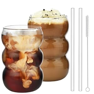 Vitever Bubble Kaffeegläser Set mit Strohhalmen