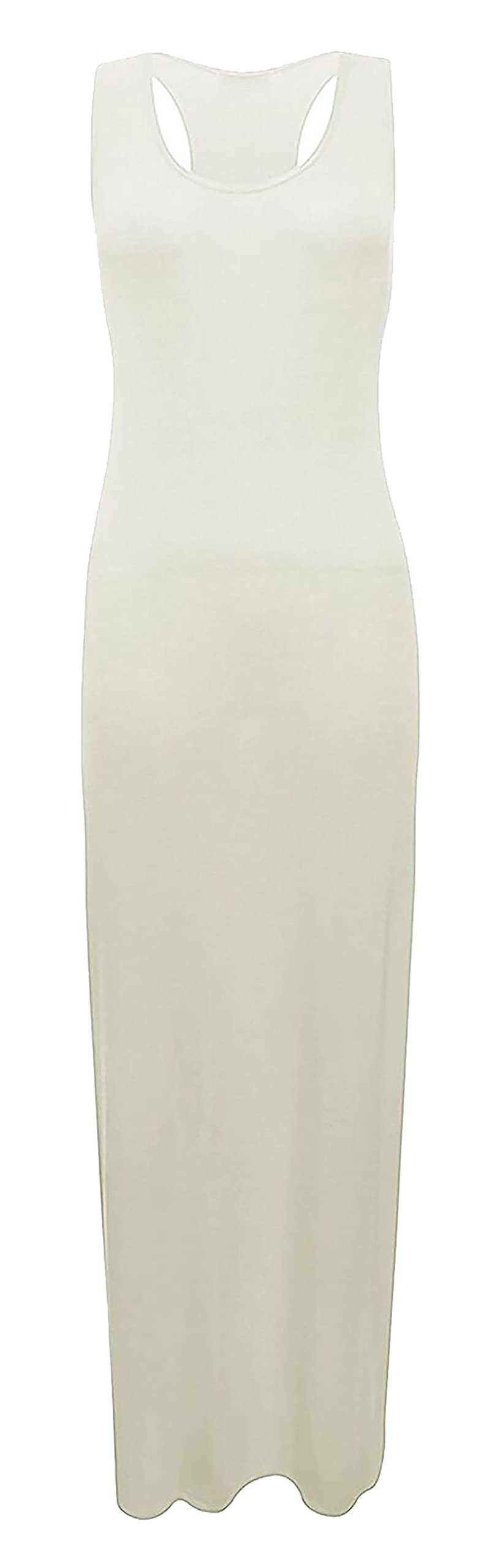 FAIRY BOUTIQUE Womens Plain Muscle Racer Back Maxi Dress Ladies Scoop Neck Sleeveless Bodycon Long Maxi Dress Cream