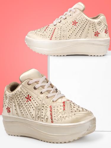 Image of Vendoz Women Wedding Party Golden Sneakers