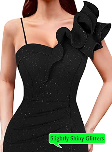 VFSHOW Womens Ruffle One Shoulder Strap Ruched Formal Prom Wedding Maxi Dress V Neck Elegant Split Cocktail Evening Long Gown3