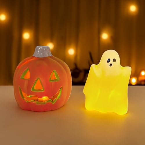 2 peças decoração de Halloween abóbora e fantasma, abóbora com luz, fantasma luminoso, decoração de Halloween casa