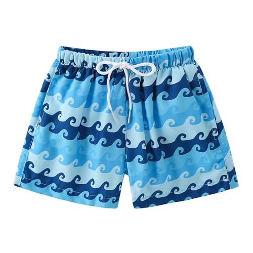 Boys Swim Trunks Toddler Broad Swim Shorts Quick Dry Kids Swim Bathing Suit Boys Swim Set Blue Wave 5-6 Years 130