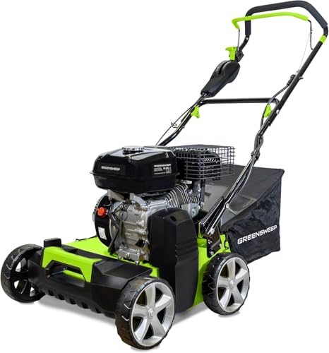 GreenSweep Pro Series - Gas Powered Artificial Grass Electric Sweeper Rake 45L Collection Bag,5 Adjustable Heights, Foldable Handle