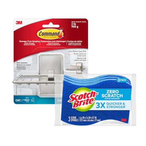 Image of Scotch-Brite Zero Scratch Sponge & Command Storage Bundle