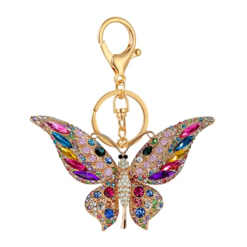 TJCGCKK Llavero creativo de mariposa con diamantes de imitación en 3D para coche, decoración de cristal, mochila, colgante de bolso, Varios colores, talla única