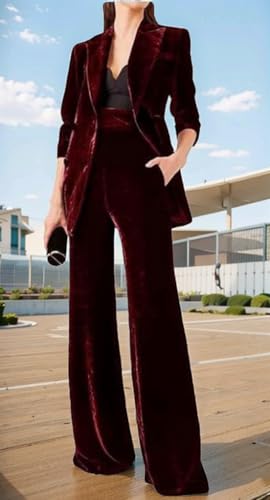 Women's Double Breasted Velvet Suit, 2 Piece Business Meetings and Office wear, Wedding banquets, Dinners and Dances3