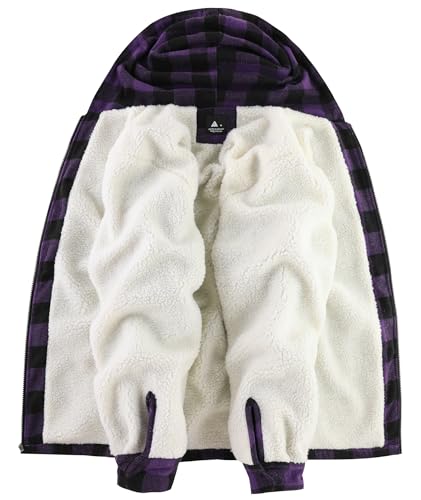 Image of ZITY Men's Flannel Hooded Jacket Fleece Sherpa Lined Plaid Shirts Jackets Zip Up Sweatshirt Hoodies for Men with 4 Pockets