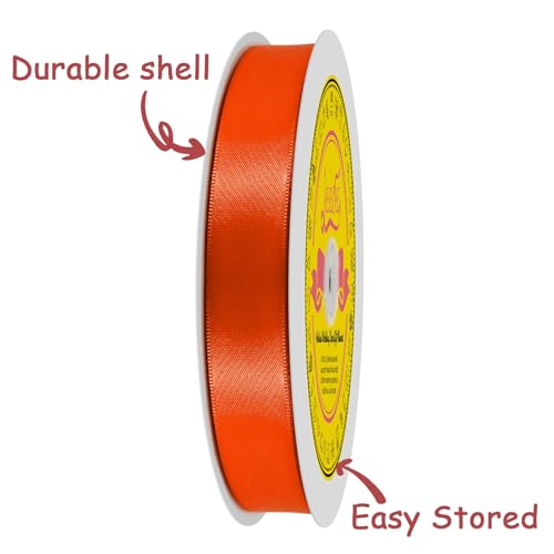 Image of Double Face Autumn Orange Satin Ribbon 7 /8 inch X 100 Yards Polyester Autumn Orange Ribbon for Gift Wrapping Very Suitable for Weddings Party Hair Bow Invitation Decorations and More