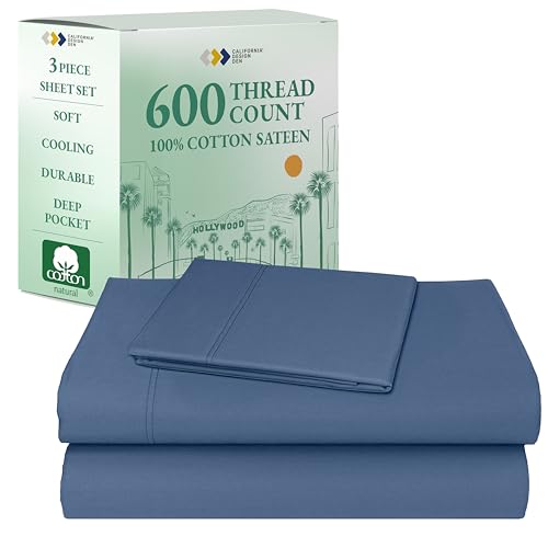 California Design Den Luxury Twin Sheet Set - 100% Cotton, 600 Thread Count Deep Pocket Twin Sheets, Soft Hotel-Quality Bedding with Sateen Weave - Royal Navy Blue