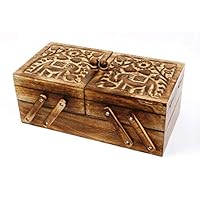Fair Trade Handmade Mango Wood Elephant Design Sewing Storage Box