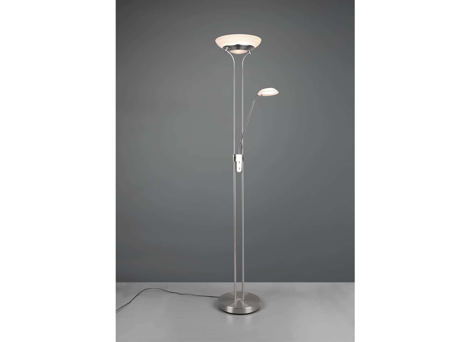 Reality Leuchten LED Stehleuchte Orson R40073507, Metall Nickel matt, Glas alabasterfarbig weiß, inkl. 27 Watt + 4.5 Watt, Dimmer |