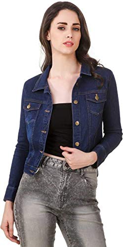 AKAR Full Sleeve Solid Women Denim Jacket for Women (S, Blue)