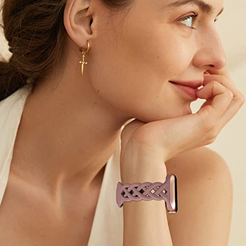 Image of Slim Silicone Bands Compatible with Apple Watch Band 40mm 38mm 41mm 44mm 45mm 46mm 49mm 42mm Women Floral Breathable Braided Lace Thin Sport Strap Replacement Wristbands iWatch SE Series 11 10 9 8 7 6 5 4 3 ultra 2