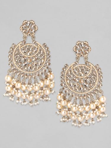 Image of Rubans Chandelier Earrings Kundan Pearl Traditional Jewellery Wedding Festive Gift for Women & Girls