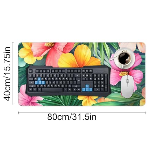 Image of Palm Leaves Tropical Extended Gaming Mouse Pad, with Stitched Edges Large Mouse Pad Desk Protector, Rubber Base Mousepad Keyboard Mouses Mat for Work Game Office Home- 32 inch X 16 inch Inch