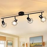 Glitzerlife Deckenstrahler 4 Flammig Deckenlampe Schwarz - Deckenspots Vintage Retro E14 Industrie Schwenkbar 350°Deckenleuchte Matt Metall Innen für Wohnzimmer Jugendzimmer Schlafzimmer Küche