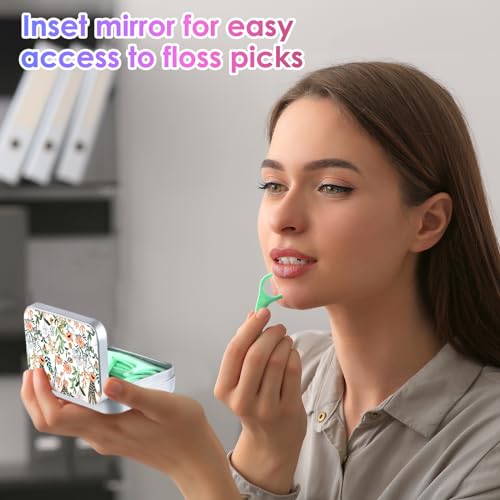 Image of Dental Floss Portable Case, Easy to Store Floss Picks of Various Sizes, Portable Dental Floss Dispenser is Perfect for Travelling, Hotels, Dinners, Appointments.White Flower