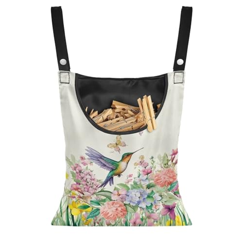 CREAMIC Hummingbird Handy Clothespin Bags Floral Space-Saving Clothespin Storage Hanger Bag, Hanging Storage Organizer with Hanging Rope for Home Outdoor Supply
