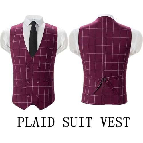 Men's Plaid 3 Pieces Suits Slim Fit Tuxedo Sets for Men Business Formal Wedding Groomsmen Solid Blazer Jacket Vest Pants Sets4