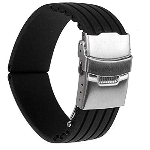 NiceButy Silikon-Armbanduhr, Kautschuk-Armband, Faltschließe, 22 mm wasserfest, Farbe Schwarz, schöne Dekorationen