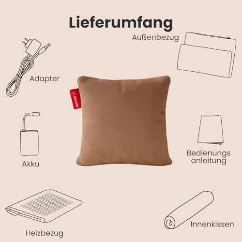 Auronic Heizkissen Kabellos - Wärmekissen mit Akku - Kabelloses Kissen mit Abschaltautomatik - Elektrisches - Beheizbares - Infrarot - Aufladbar - Für Rücken - 45x45cm