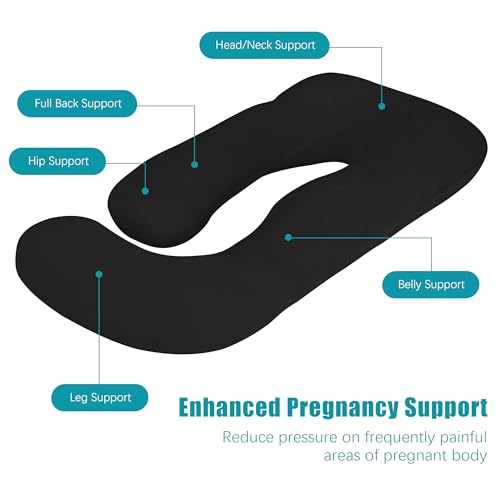 Image of Cute Castle Pregnancy Pillows, Soft U-Shape Maternity Pillow with Removable Cover - Full Body Pillows for Adults Sleeping - Pregnancy Must Haves - Jumbo 57 Inch - Black