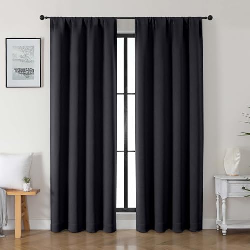 Gwine Black Blackout Curtains for Bedroom 84 inches Long 2 Panels Solid Thermal Insulated Noise Reducing Light Blocking Window Curtains Drapes for Living Room Each 40Wx84L