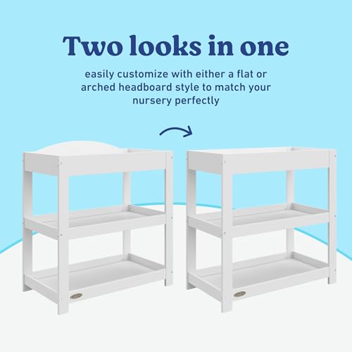 Image of Graco Customizable Changing Table with Water-Resistant Changing Pad (White) - Customizable Modern Flat or Classic Arched Headboard, Baby Diaper Changing Pad Included