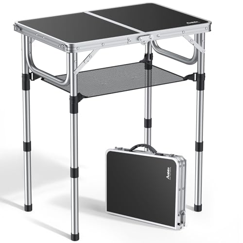 Anbte Campingtisch Klapptisch 60x40cm Aluminium Rahmen mit 3 Höhen Verstellbar 26/48/70cm Picknicktisch mit Aufbewahrungsnetz Tragbar Multifunktionstisch für Camping Strand Balkon (Schwarz) Anbte Campingtisch Klapptisch 60x40cm Aluminium Rahmen mit 3 Höhen Verstellbar 26/48/70cm Picknicktisch mit Aufbewahrungsnetz Tragbar Multifunktionstisch für Camping Strand Balkon (Schwarz)
