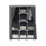 7H SEVEN HOUSE Armario Ropero de Tela Triple con Cortinas Correderas Blanco/Gris 118x45x169cm 7house