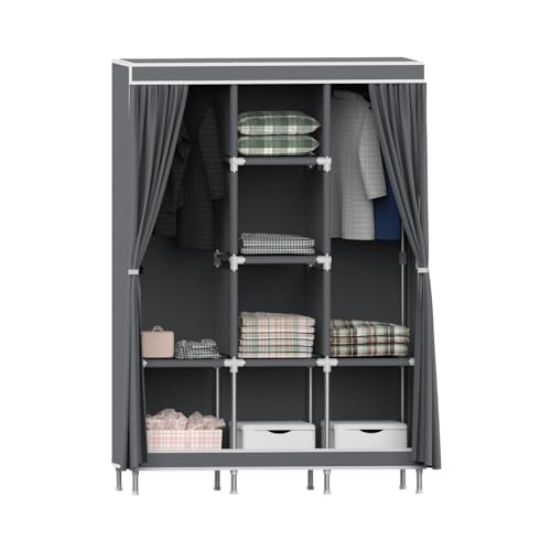 THINIA HOME Armario Ropero Tela Flex Gris 118x45x168cm