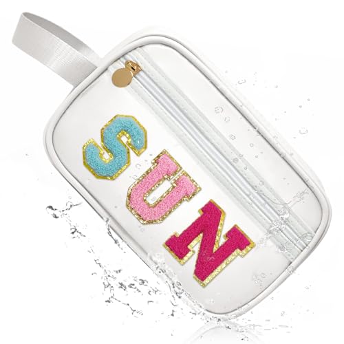 Image of COSHAYSOO Clear SUN Makeup Bag Sunscreen SPF Pouch Beach Pool Lake Spa Travel Cosmetic Toiletry Stuff Organizer for Women Teenage Girls Mothers Day Nurse Appreciation Graduation Preppy Gifts