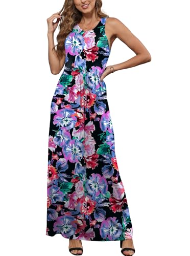 Image of EUOVMY Women's Sleeveless Dress Casual Plain Loose Summer Long Maxi Dresses with Pockets