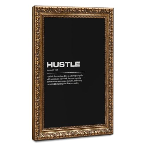 Poster Hustle Definition de motivation haut de gamme avec cadre doré rétro chic