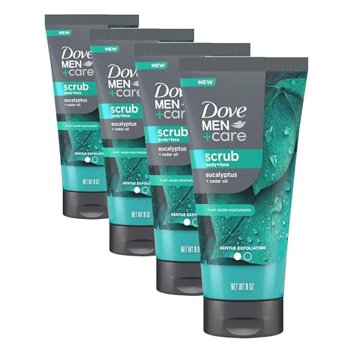 Image of DOVE MEN + CARE Body and Face Scrub Eucalyptus Deeply Exfoliates for Hydrated & Nourished Skin 100% Gentle Cleanser, No Sulfate Cleansers or Parabens 9 oz (Pack of 4)