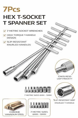 Image of Padmakshi 7Pcs Hex T-Socket T Spanner Set for Automobiles /Bike /Car Repair Tools Kit Socket Set (7mm to 14mm)(Pack of 7)