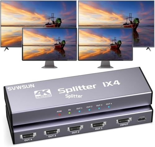 SVWSUN HDMI Splitter 1 in 4 Out, 4K@30Hz HDMI Splitter 1x4 Support 3D 1080P Full HD Compatible with...