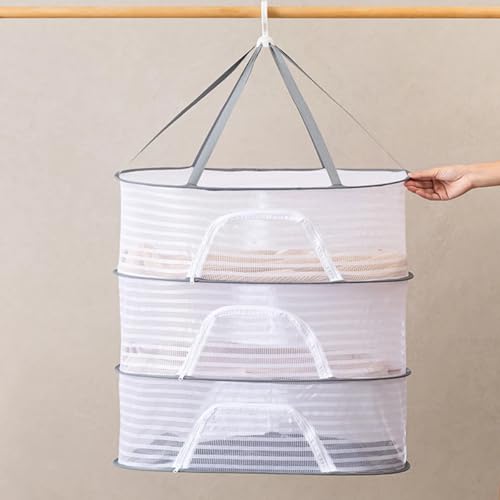 Image of 3 Layer Hanging Herb Drying Rack with Foldable Mesh Design | Fine Breathable Mesh, Zipper Closure, 360 Hanging Hook, Fast Air Circulation, Space-Saving Storage