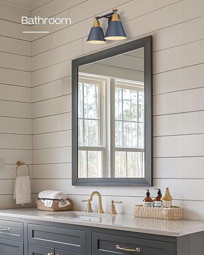 Image of FEMILA 2-Light Bathroom Light Fixtures, Modern Bathroom Vanity Light with Hammered Metal Shade, Dark Blue Sconces Wall Lighting for Mirror Kitchen Bedroom, 4FG59B-2W Blue