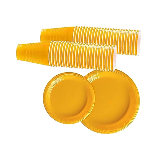 Loigohon 40個セット パーティー用使い捨て食器 カップ ピンク ? 休日や記念日のテーブルデコレーションに最適、食品対応で清潔安全 (23X23X7.5CM,黄色)