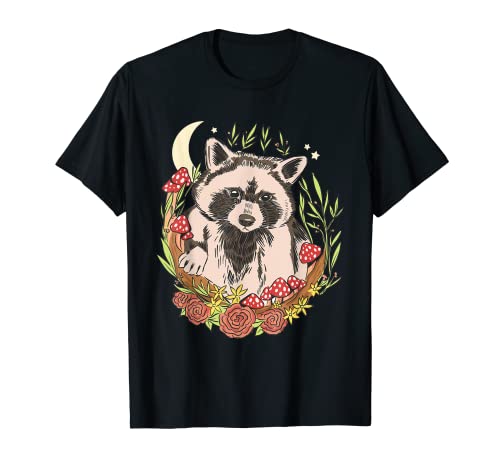 Cute Racoon On Mushroom Goblincore Aesthetic Cottagecore Camiseta