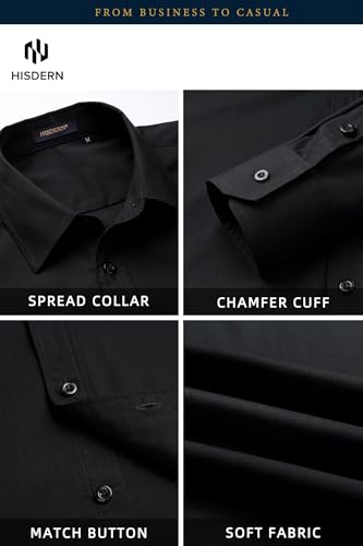 Image of HISDERN Mens Dress Shirts Long Sleeve Button Down Casual Shirts for Men Inner Contrast Formal Business Tuxedo Wedding Shirt