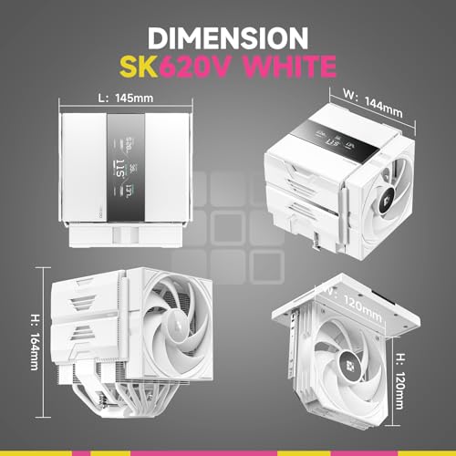 Image of SK620V White AM5 Air Cooler: 6 Heatpipes Dual Tower CPU Air Cooler with Digital Display for AM5 Exclusive - PC Cooler with 120mm FDB PWM Quiet Fans & Quick Lock Mount
